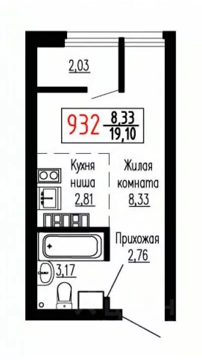 Студия Свердловская область, Екатеринбург ул. Лыжников, 3 (19.2 м) - Фото 1