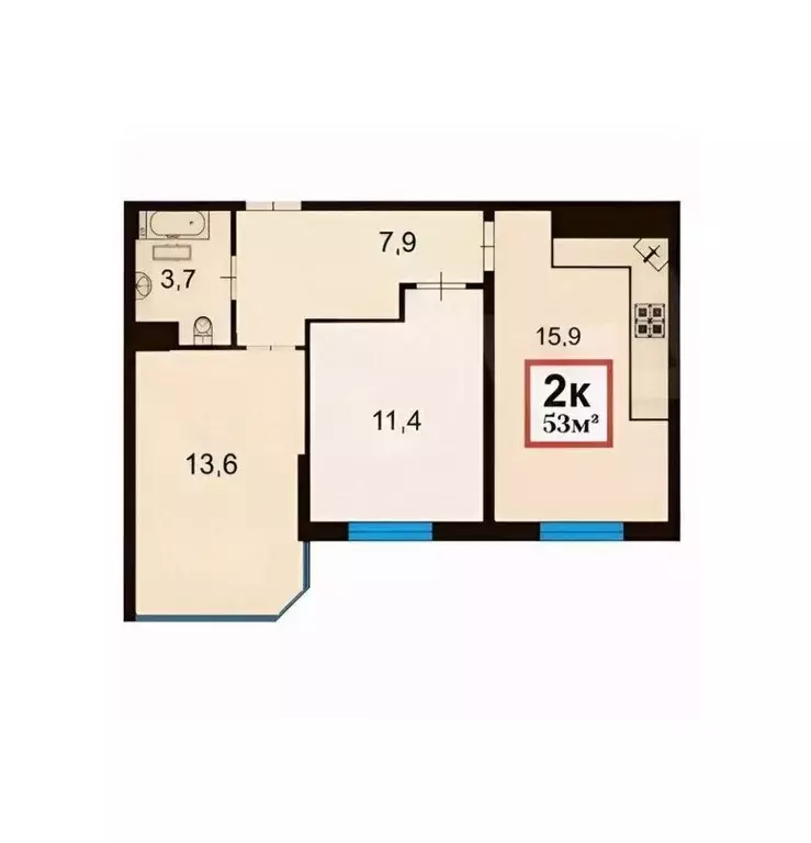 2-к кв. Краснодарский край, Анапа Анапское ш., 32к4 (53.0 м) - Фото 2