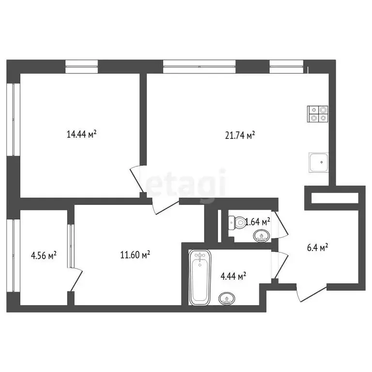 2-комнатная квартира: Тюмень, Камчатская улица, 107к1 (62.55 м) - Фото 1