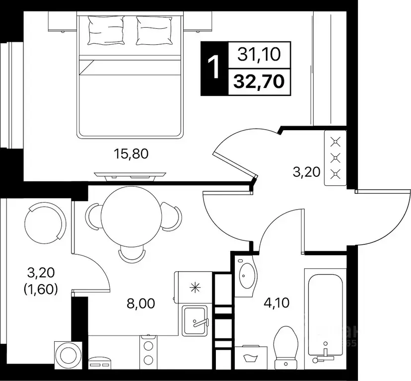 1-к кв. Ростовская область, Ростов-на-Дону Эстет жилой комплекс (32.7 ... - Фото 1