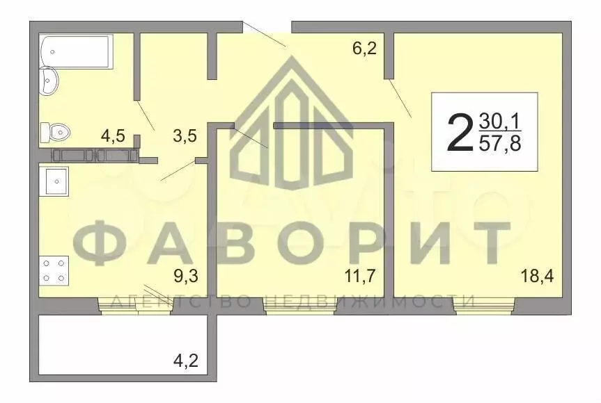 2-к. квартира, 57,8 м, 7/16 эт. - Фото 0