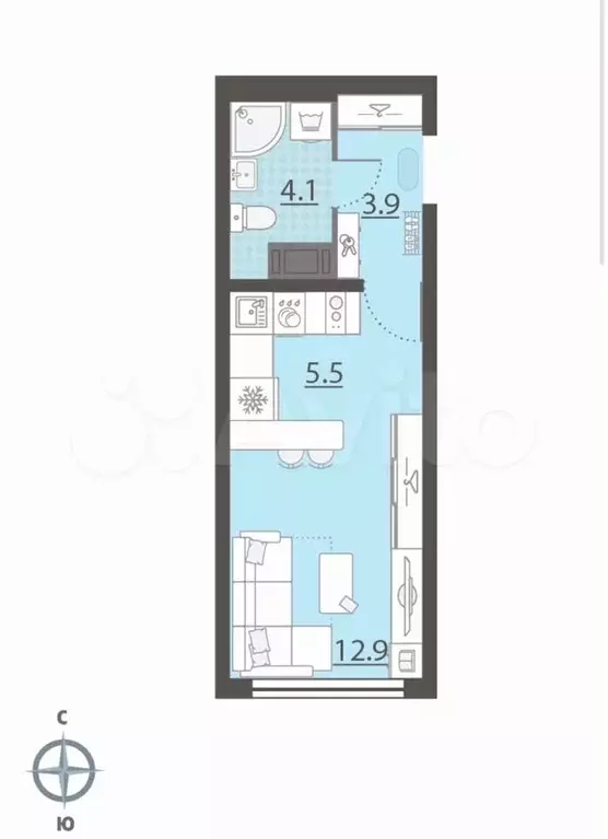 Квартира-студия, 26,4 м, 15/25 эт. - Фото 0