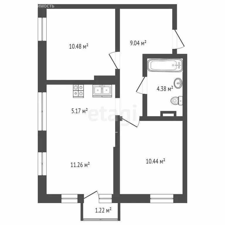 2-комнатная квартира: Тюмень, Харьковская улица, 74 (51 м) - Фото 0