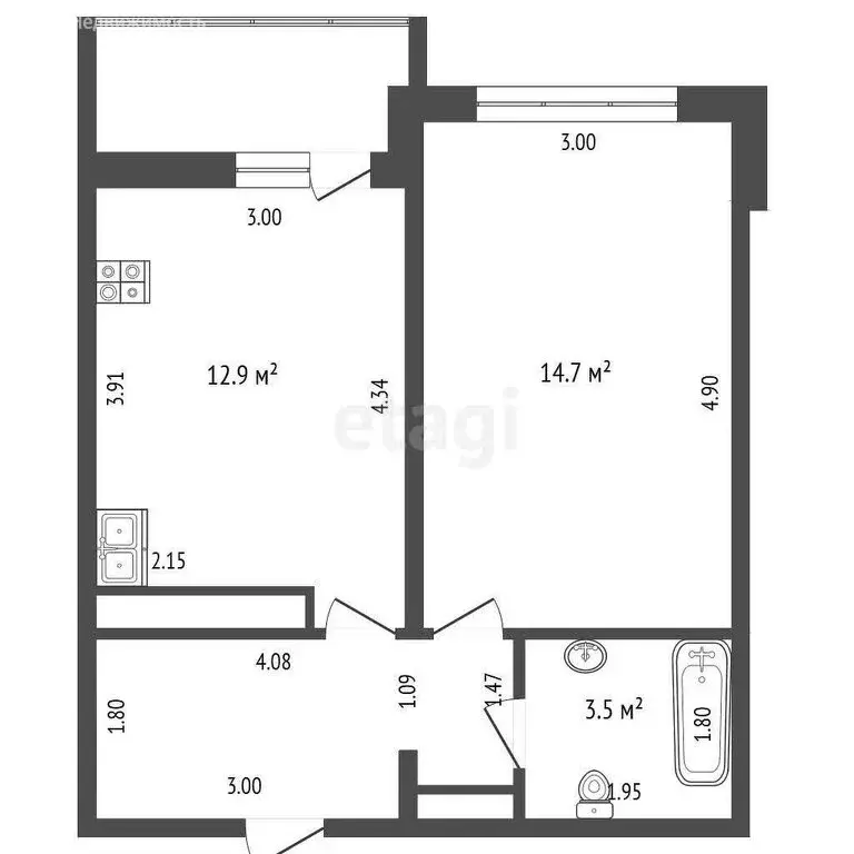 1-комнатная квартира: Тюмень, улица Александра Протозанова, 16 (39 м) - Фото 1