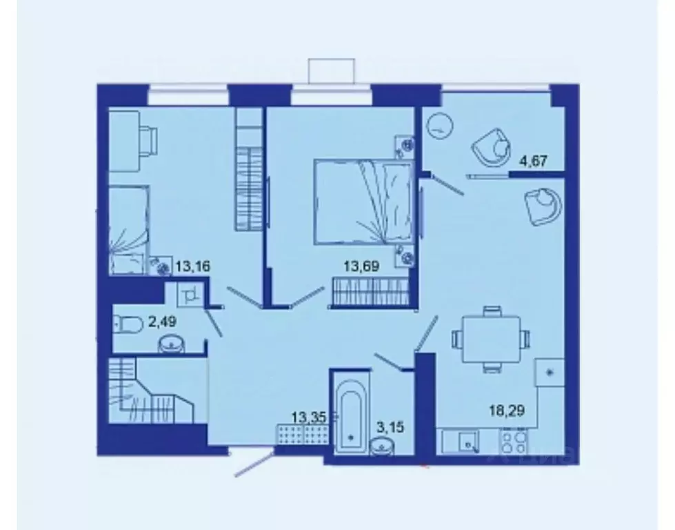 2-к кв. Брянская область, Брянск Советская ул., 124 (66.62 м) - Фото 2