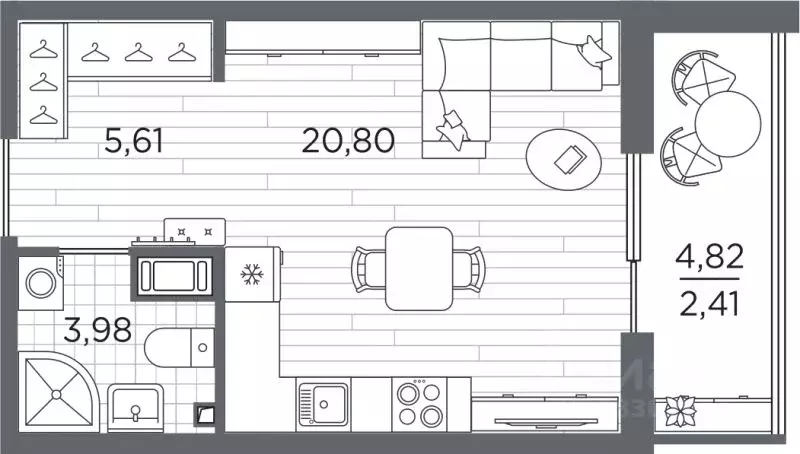 Студия Санкт-Петербург Полюстровский просп., 87 (32.8 м) - Фото 1