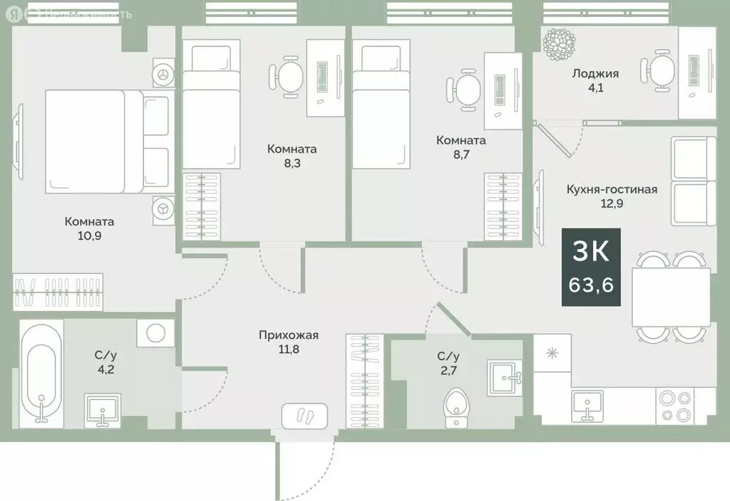 Квартира-студия: Курган, жилой район Заозёрный, микрорайон 6А, улица ... - Фото 0