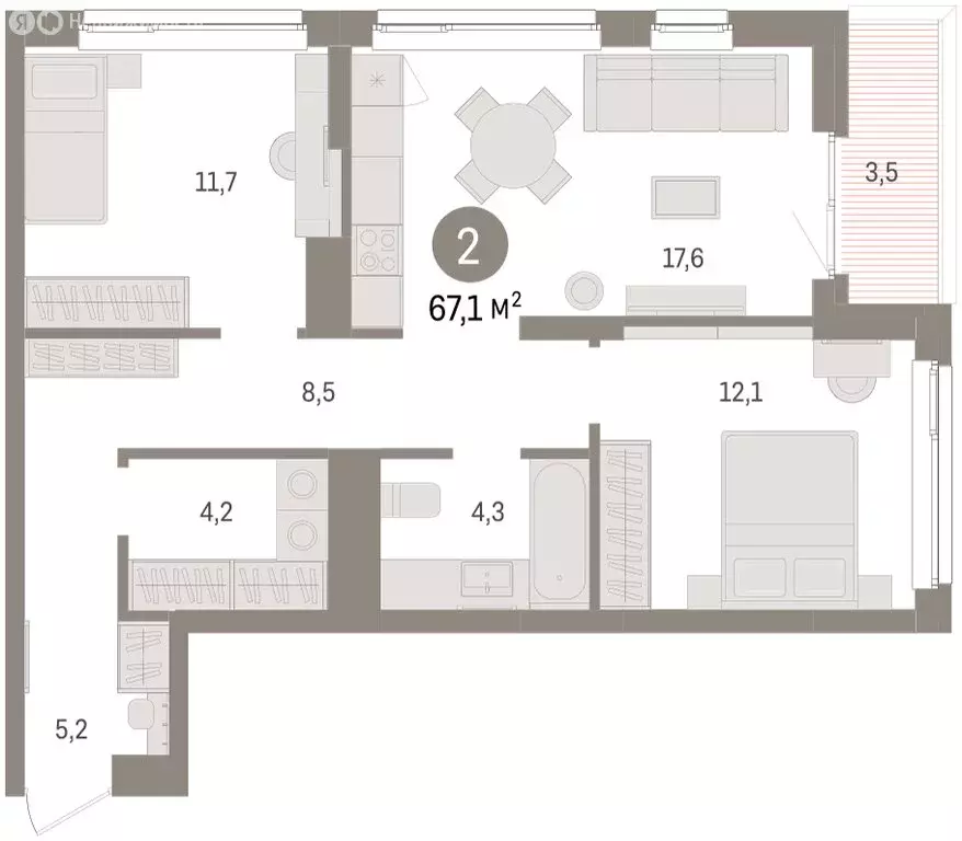 2-комнатная квартира: Челябинская область, Сосновский муниципальный ... - Фото 2