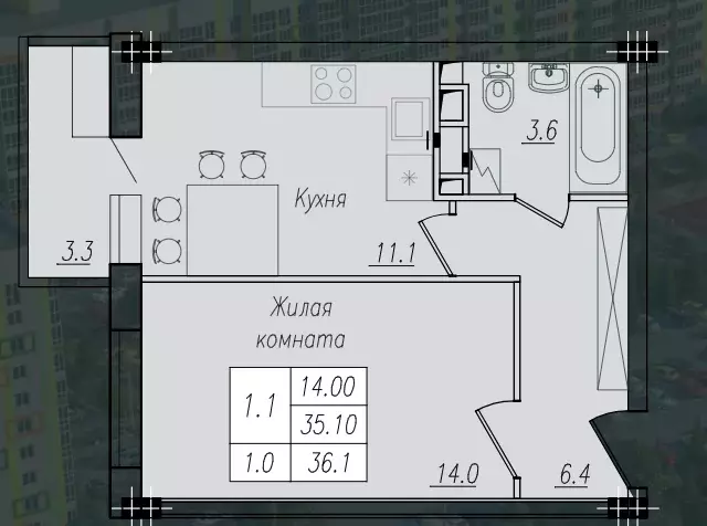 Продаётся 1-к квартира, 36.1 м - Фото 1