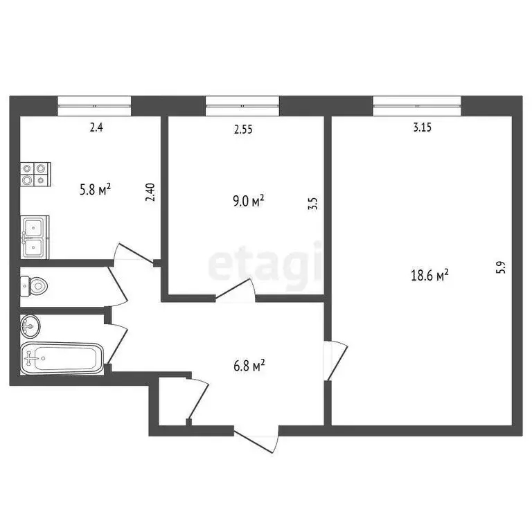 2-комнатная квартира: Набережные Челны, 29-й комплекс, 15 (43 м) - Фото 0