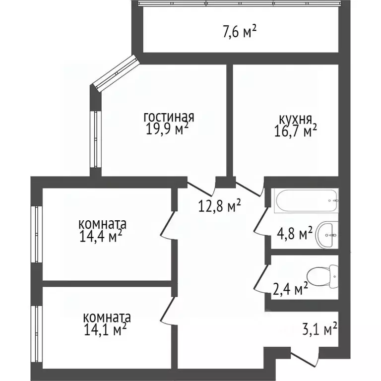 3-к кв. Амурская область, Благовещенск ул. Шимановского, 82 (81.7 м) - Фото 2
