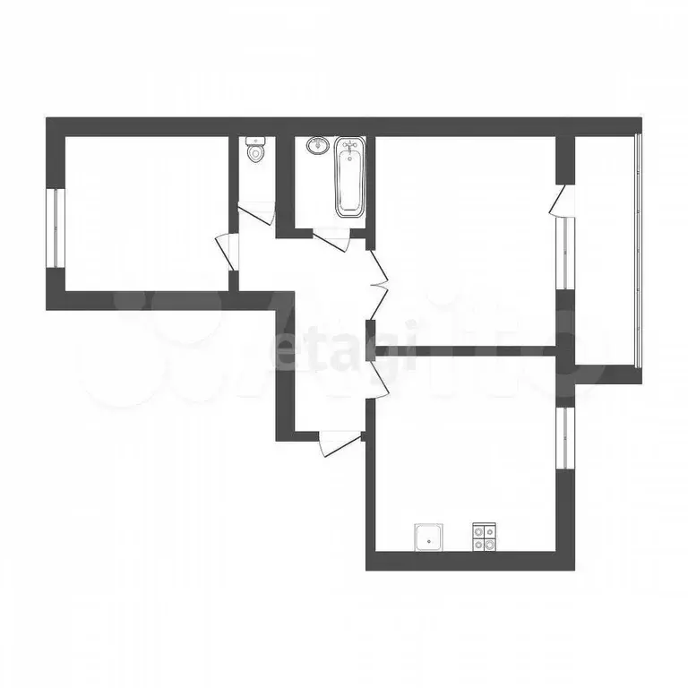2-к. квартира, 60,5 м, 2/5 эт. - Фото 0