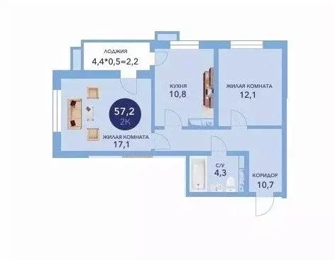 2-к кв. Краснодарский край, Анапа ул. Ленина, 241к2 (57.2 м) - Фото 1