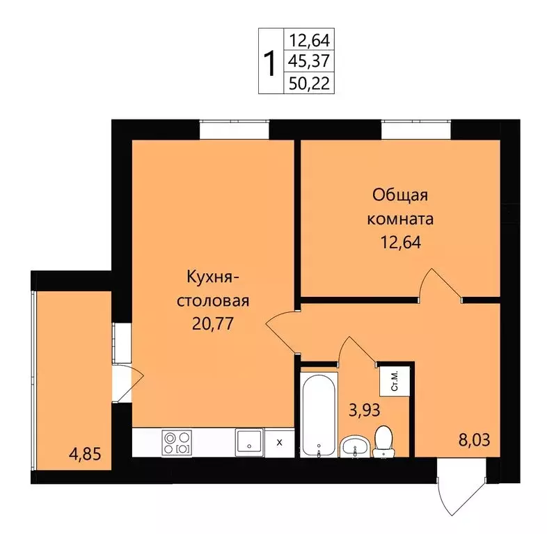 1-комнатная квартира: Республика Мордовия, городской округ Саранск, ... - Фото 1