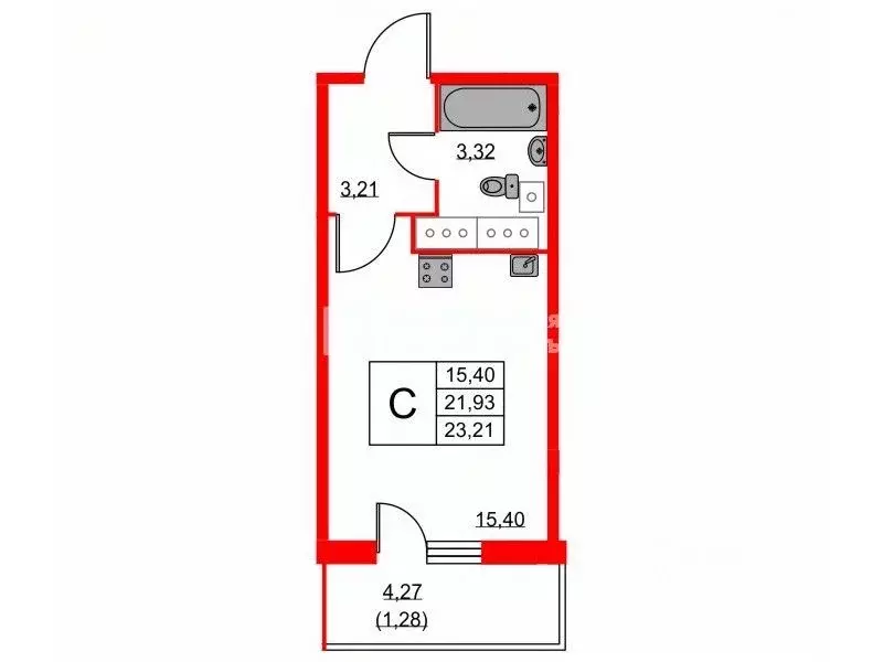 Студия Санкт-Петербург ул. Русановская, 20к3 (23.21 м) - Фото 1