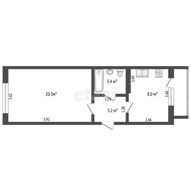 1-комнатная квартира: Щёлкино, 2-й микрорайон, 57 (34.9 м) - Фото 1