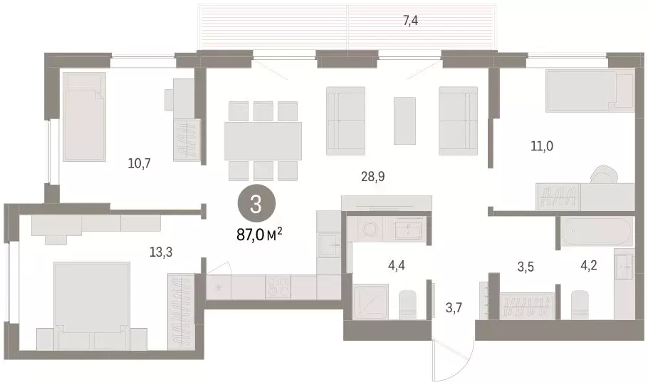 3-комнатная квартира: Пермь, улица Куйбышева, 143 (87.04 м) - Фото 2