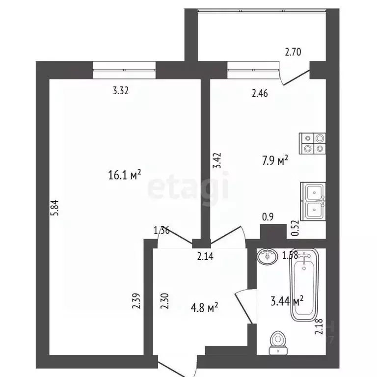 1-к кв. Смоленская область, Сафоново Коммунальная ул., 8 (32.2 м) - Фото 0