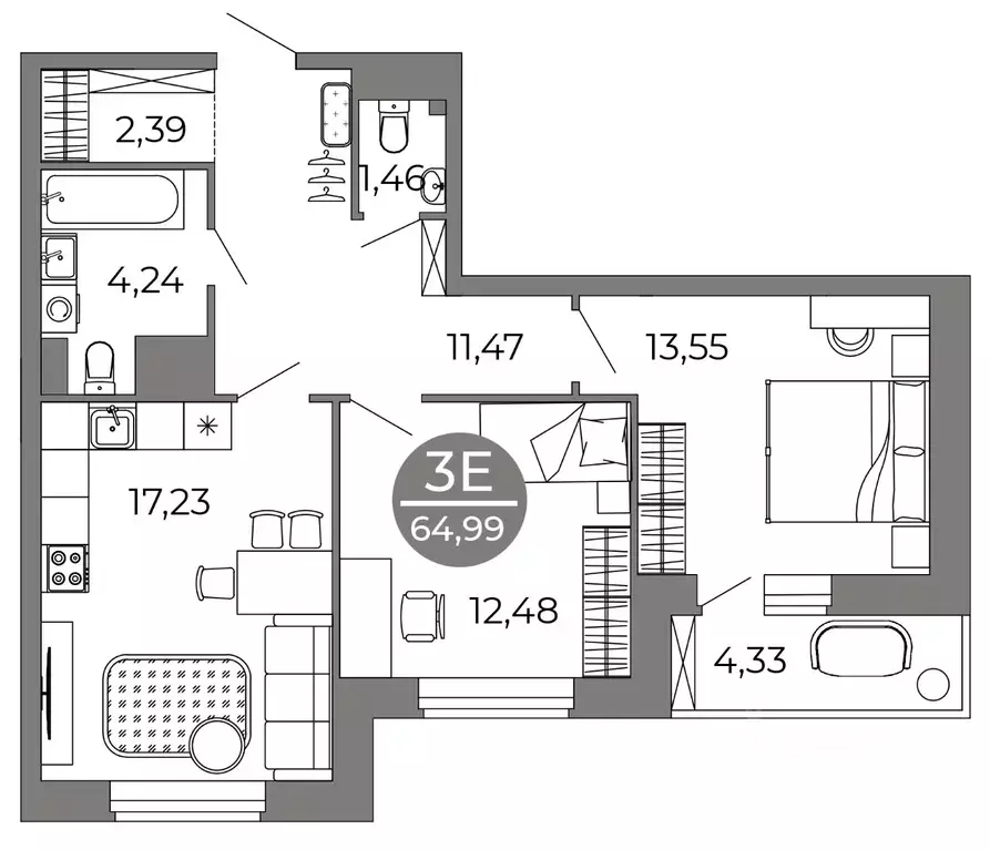 2-к кв. Воронежская область, Воронеж ул. Кривошеина, 13/14 (64.99 м) - Фото 1