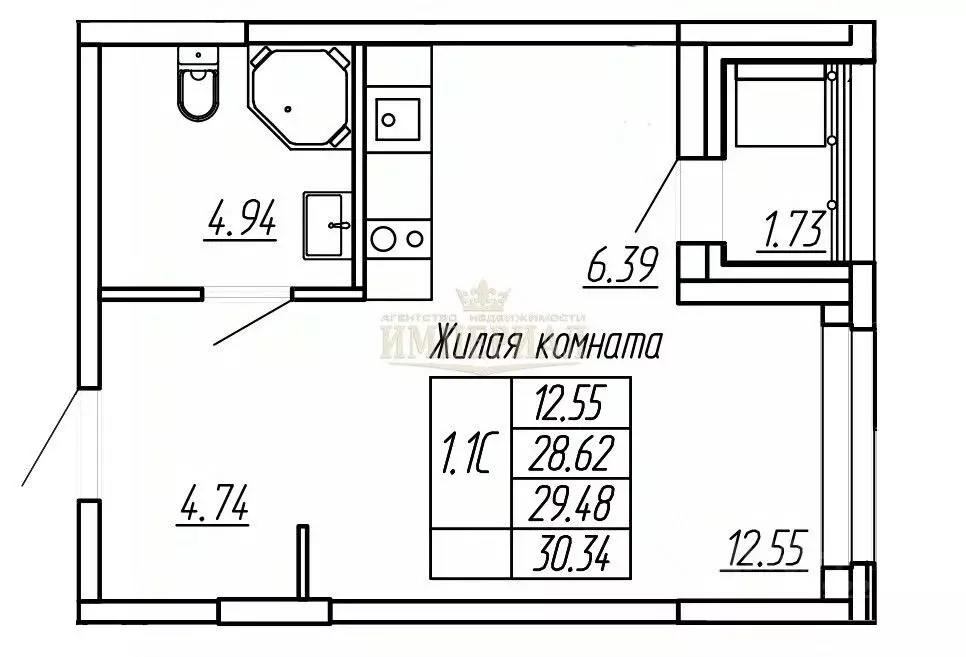 1-к кв. Марий Эл, Йошкар-Ола Два Капитана жилой комплекс (29.48 м) - Фото 1