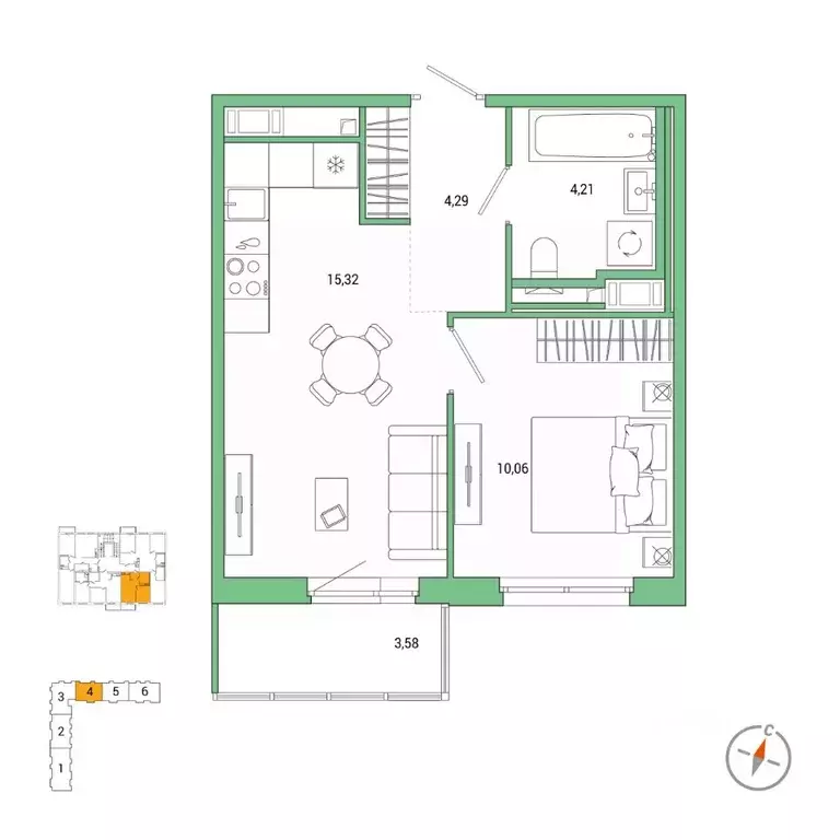 1-к кв. Санкт-Петербург Окла жилой комплекс (34.95 м) - Фото 0