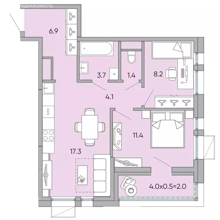 2-комнатная квартира: Чита, микрорайон Хороший, 14 (55 м) - Фото 1