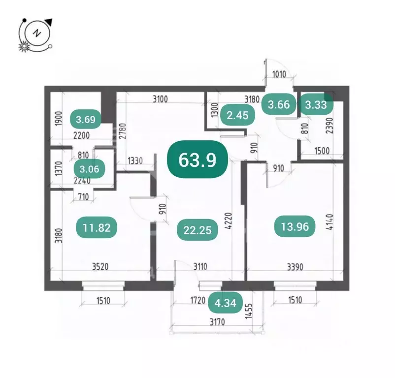 3-к кв. Свердловская область, Екатеринбург ул. Машинная, 31Д (63.9 м) - Фото 2