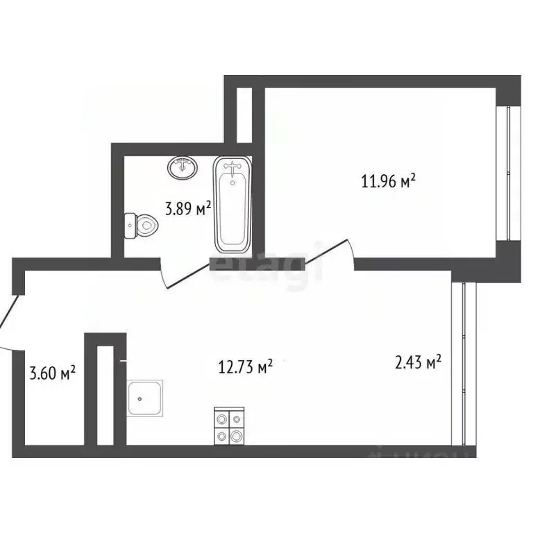 1-к кв. Тюменская область, Тюмень ул. Щербакова, 136 (32.18 м) - Фото 1