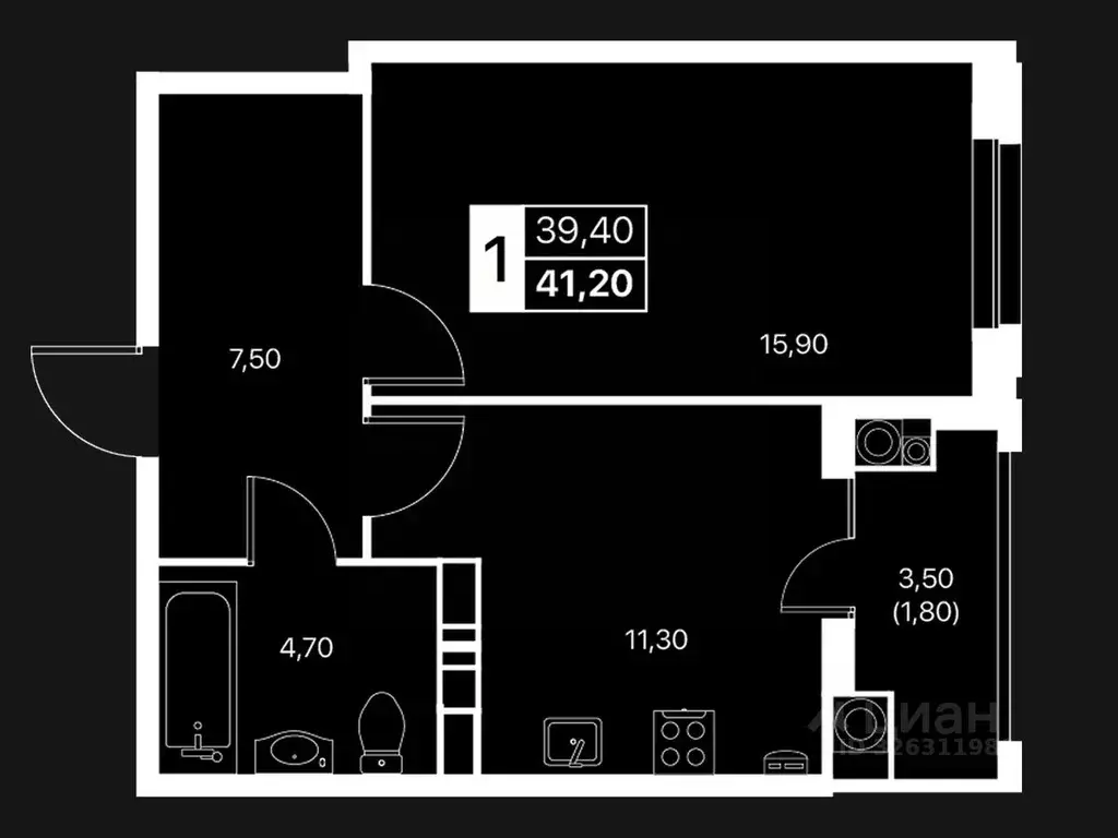 1-к кв. Ростовская область, Ростов-на-Дону бул. Авиаторов (41.2 м) - Фото 2