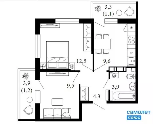 2-комнатная квартира: Сочи, площадь Флага (42.1 м) - Фото 0