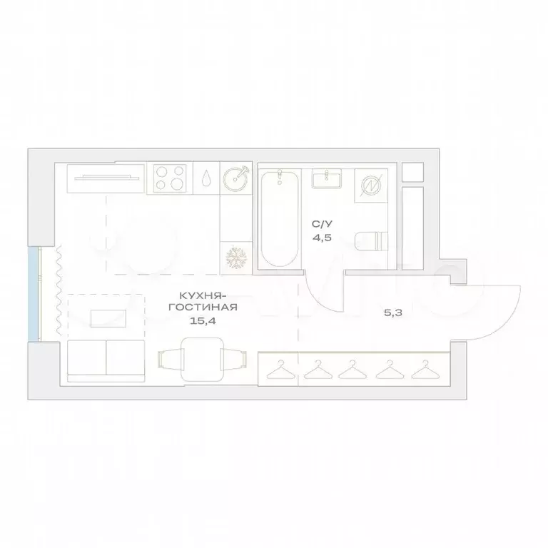 Квартира-студия, 25,2 м, 6/23 эт. - Фото 0