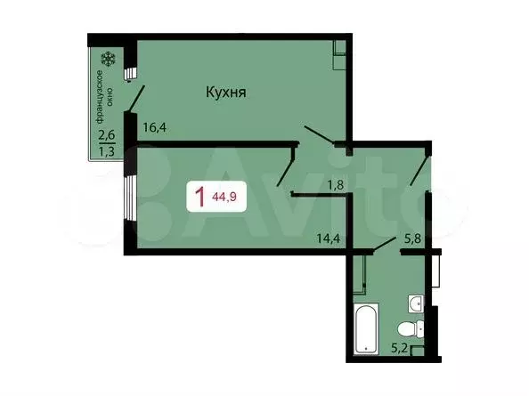 2-к. квартира, 44,9 м, 8/17 эт. - Фото 0