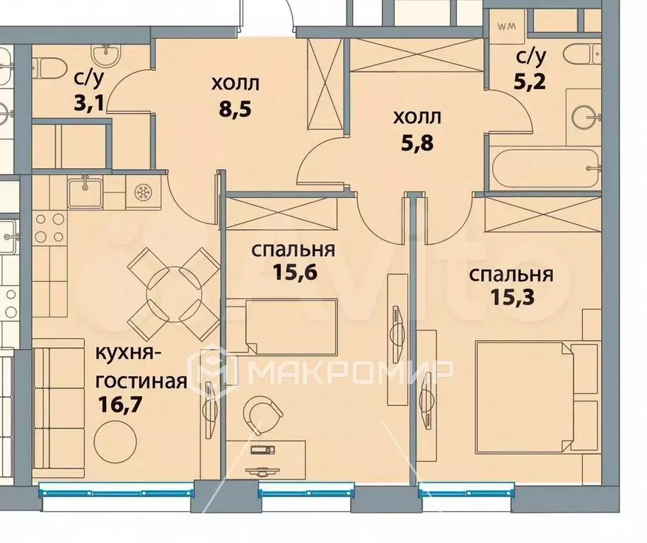 3-к. квартира, 71 м, 4/41 эт. - Фото 0