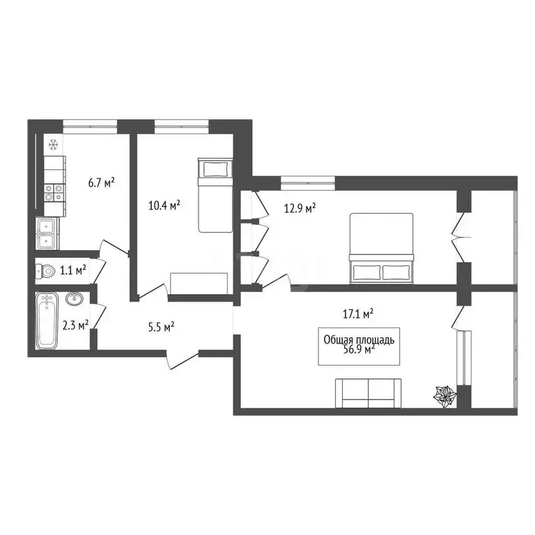 3-комнатная квартира: Новосибирск, улица Чапаева, 3 (57 м) - Фото 1