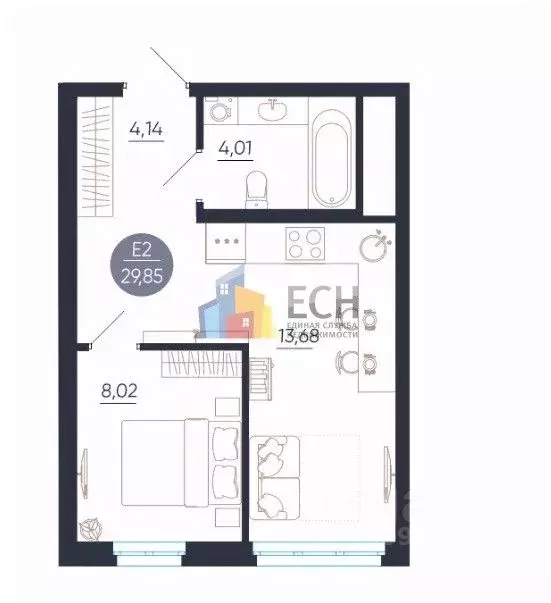 1-к кв. Тульская область, Тула ул. Щегловская засека, 4 (27.3 м) - Фото 1