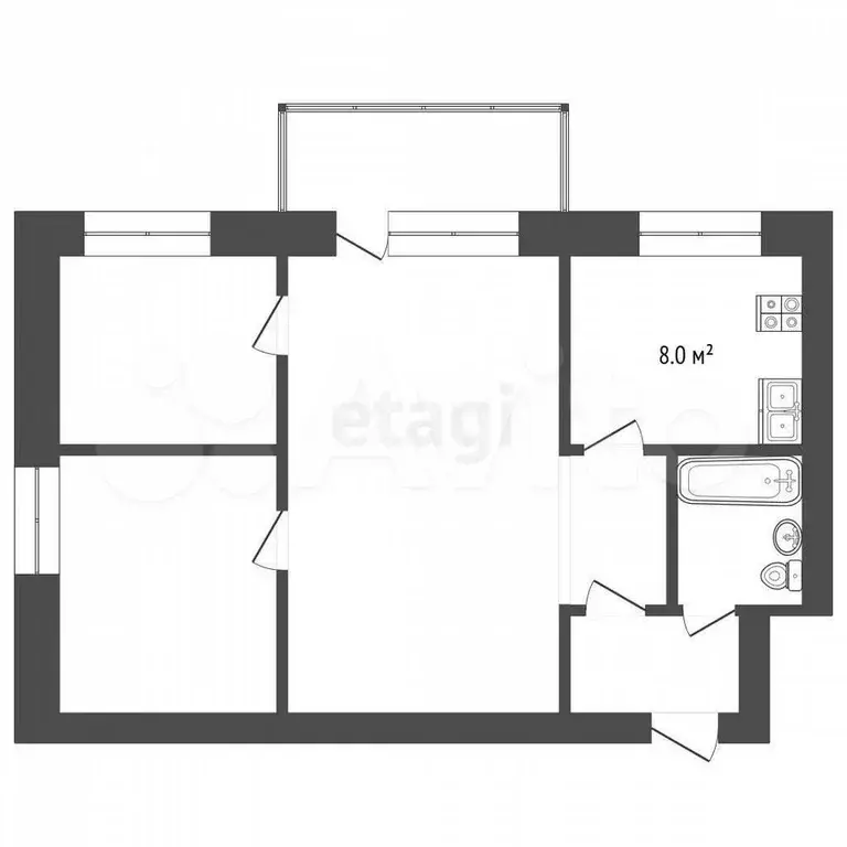 2-к. квартира, 43,7 м, 3/4 эт. - Фото 0