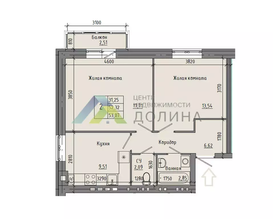 2-комнатная квартира: Волгоград, улица Добрушина, 45 (52.2 м) - Фото 1