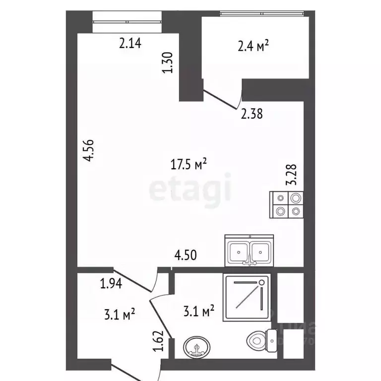 Студия Санкт-Петербург Кузнецовская ул., 58к4 (23.7 м) - Фото 2
