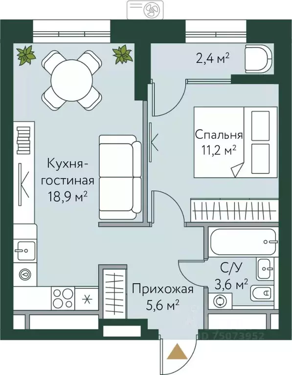 1-к кв. Волгоградская область, Волгоград Новосибирская ул., 74 (41.7 ... - Фото 0