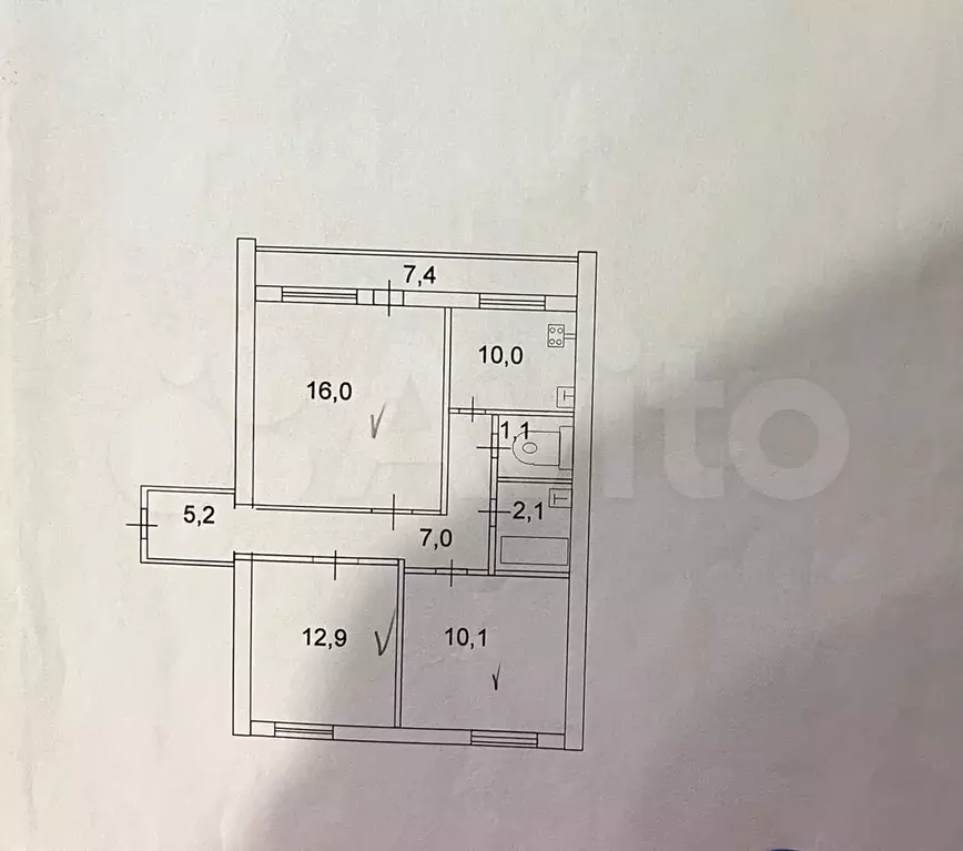 3-к. квартира, 63,4 м, 5/10 эт. - Фото 0