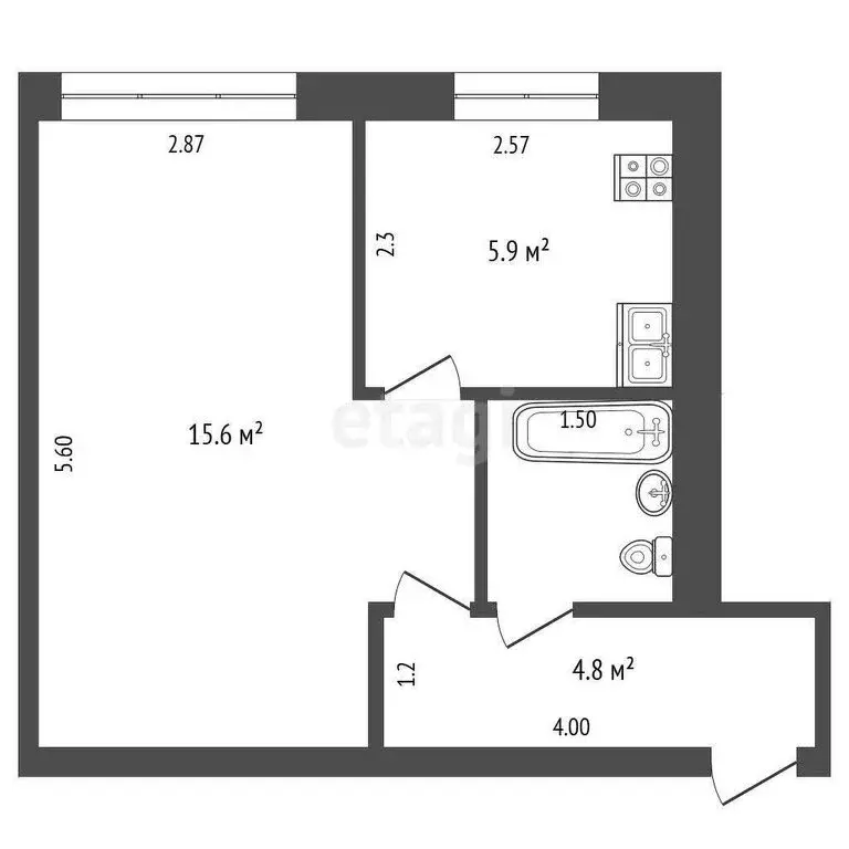 1-комнатная квартира: Тюмень, Киевская улица, 61 (32 м) - Фото 1