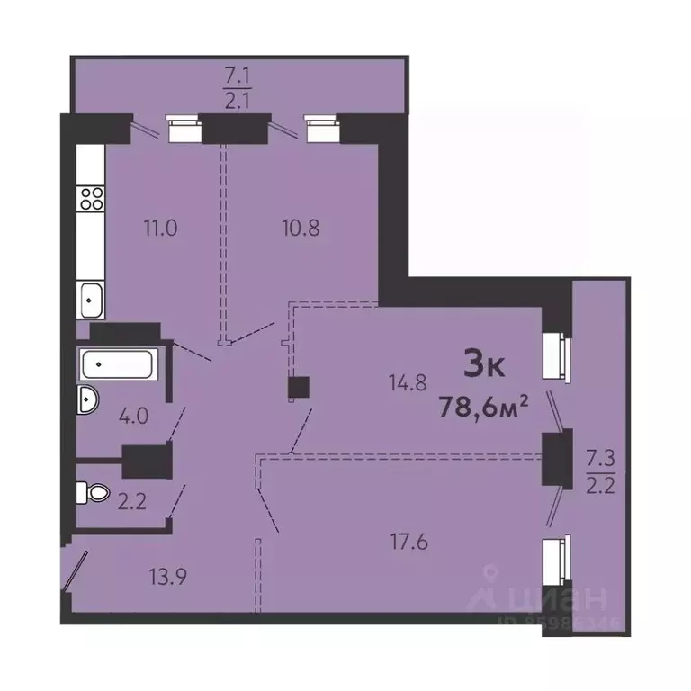 3-к кв. Омская область, Омск ул. 8-я Линия, 197А (73.6 м) - Фото 0