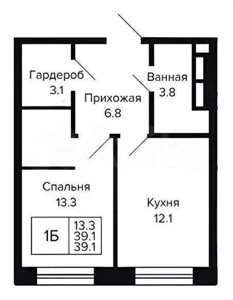 1-к. квартира, 39,1 м, 2/23 эт. - Фото 0