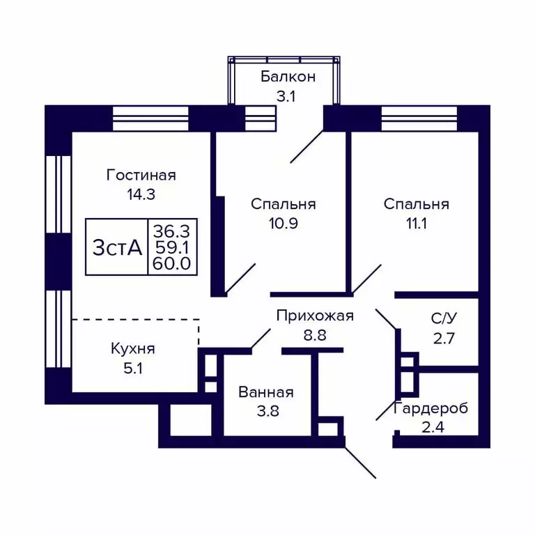 3-комнатная квартира: Новосибирск, Красносельская улица (60 м) - Фото 0