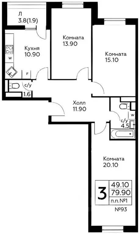 3-к кв. Москва Сосенское поселение, просп. Куприна, 32к2 (78.0 м) - Фото 2