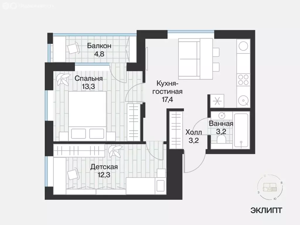 2-комнатная квартира: Тюмень, улица Игоря Комиссарова, 18 (51.75 м) - Фото 1