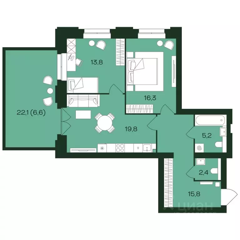 2-к кв. Чувашия, Чебоксары просп. Чебоксарский (79.9 м) - Фото 1