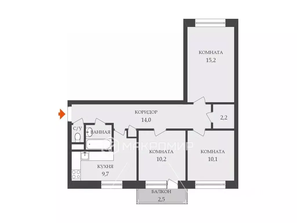 3-к кв. Санкт-Петербург Загребский бул., 39К2 (65.9 м) - Фото 1