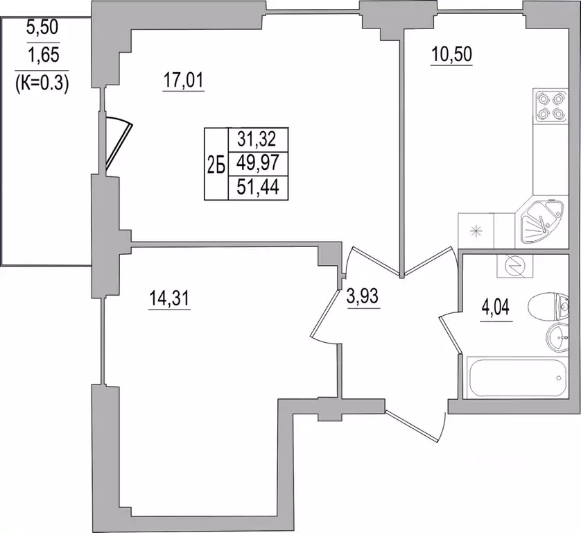 2-к кв. Псковская область, Псков ул. Юности, 32 (51.44 м) - Фото 0