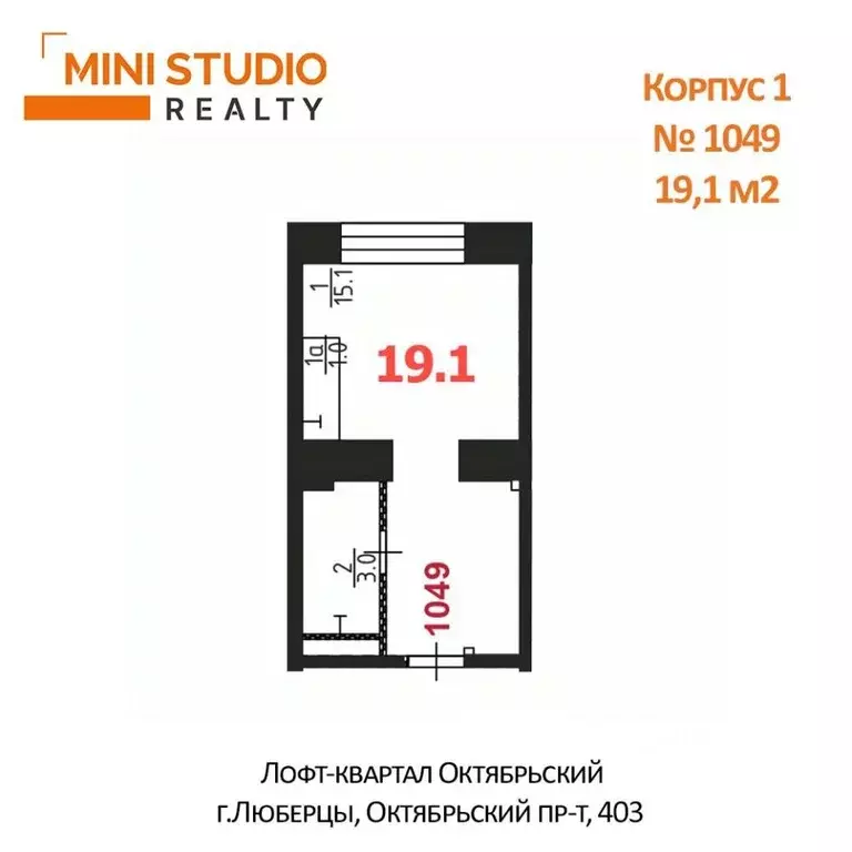 Студия Московская область, Люберцы Октябрьский просп., 403 (19.1 м) - Фото 2